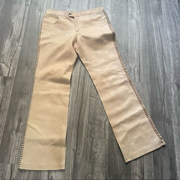 Harley Davidson Vintage Tan Leather Lace Up Pants - Picture 9 of 15
